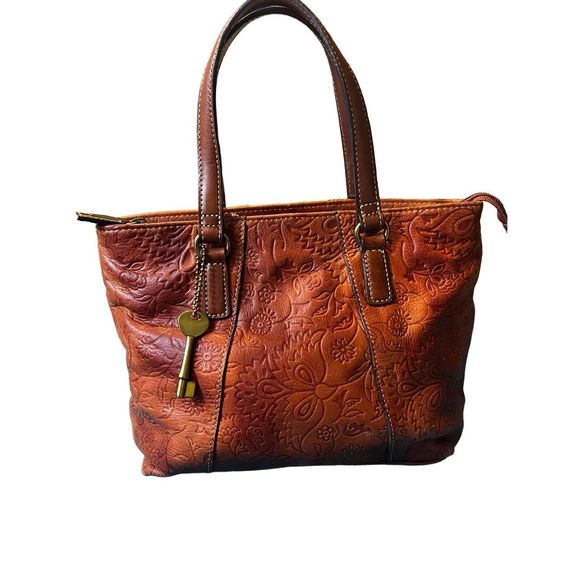 Fossil Embossed leather mini bag cognac ￼ - Picture 1 of 7